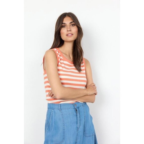 NWT SOYA CONCEPT Djaka 1 Papaya & White Striped & Ribbed Tank Top - Picture 1 of 5